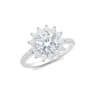 2 ct Round Starburst Halo Moissanite Ring in sterling silver