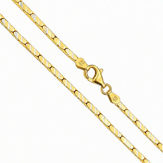 Superior Silver 2mm gold plated sterling silver diamond-cut cardano chain with lobster clasp, made in Italy.
