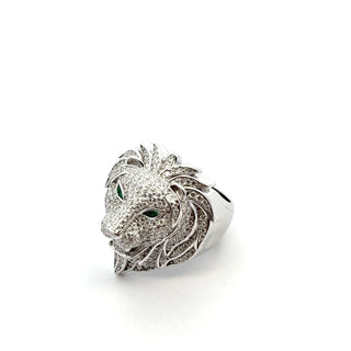 3D lion head with pavé mane moissanite ring in sterling silver