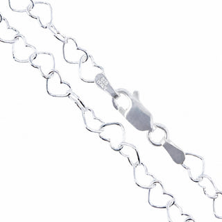 Superior Silver 3mm heart link chain necklace crafted in polished 925 sterling silver with a secure lobster clasp.