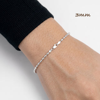 3mm Oval Bead Bracelet in Sterling Silver worn on the wrist