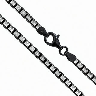 Superior Silver 3mm two-tone diamond-cut box chain in black rhodium plated 925 sterling silver with lobster clasp