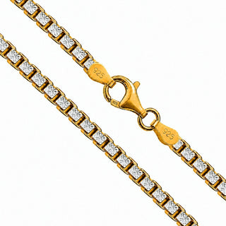 Superior Silver 3mm two-tone diamond-cut box chain made of gold-plated 925 sterling silver with a lobster clasp.