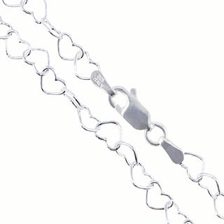 Superior Silver 4mm heart link chain necklace crafted from polished 925 sterling silver with a lobster clasp.