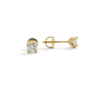 4mm lotus basket solitaire moissanite stud earrings in yellow gold vermeil over sterling silver, view 2