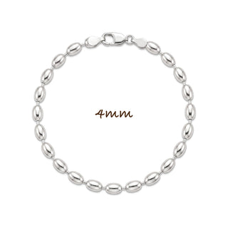 4mm Oval Bead Bracelet in Sterling Silver