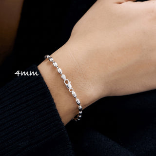 4mm Oval Bead Bracelet in Sterling Silver worn on the wrist