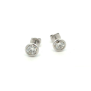 5mm round bezel solitaire moissanite stud earrings in sterling silver
