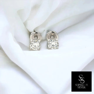 5mm round moissanite solitaire stud earrings in sterling silver, view 2