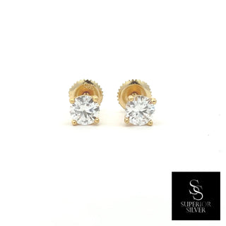 5mm round moissanite solitaire stud earrings in yellow gold vermeil over sterling silver, view 2