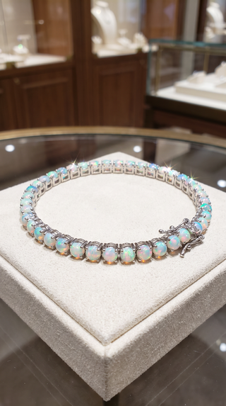 Round Cut Ethiopian Opal Tennis Bracelet in Sterling Silver view 3