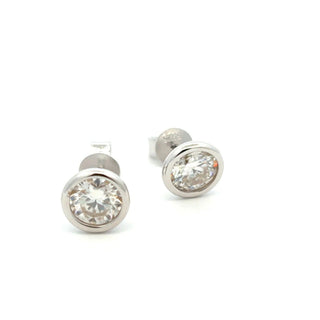 6mm round bezel solitaire moissanite stud earrings in sterling silver