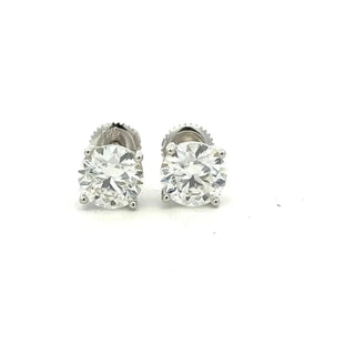 7mm round moissanite solitaire stud earrings in sterling silver, view 2