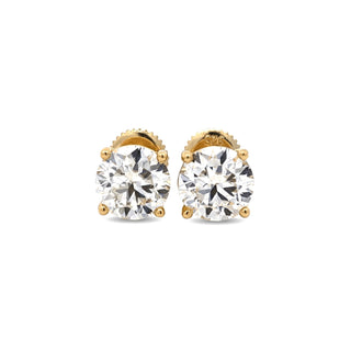7mm round moissanite solitaire stud earrings in yellow gold vermeil over sterling silver, view 4