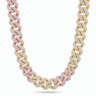 8.5mm Iced CZ Miami Cuban Link Tri-Color 14kt Gold over 925 Sterling Silver