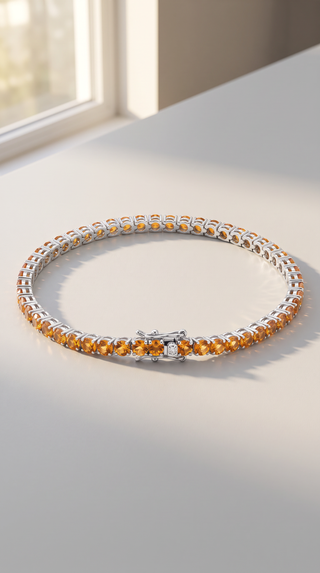 Round Cut Citrine Tennis Bracelet in Sterling Silver