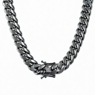 Superior Silver 8mm Miami Cuban link chain in black rhodium over 925 sterling silver with a secure lobster clasp