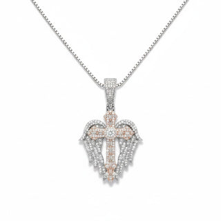 Angel Wing Cross with Baguette Center Moissanite Pendant