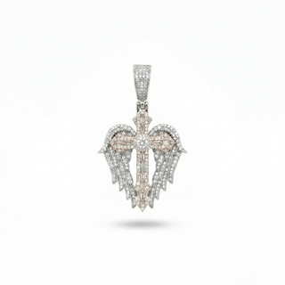 Angel Wing Cross with Baguette Center Moissanite Pendant