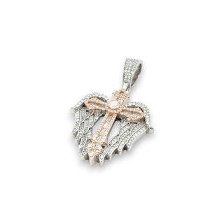 Angel Wing Cross with Baguette Center Moissanite Pendant