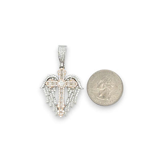 Angel Wing Cross with Baguette Center Moissanite Pendant