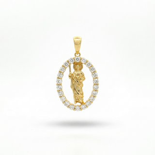 Catholic Saint Oval Medal Moissanite Pendant