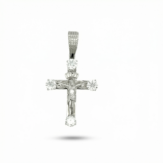 Moissanite Cross Pendant with Round Solitaire Accents