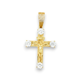 Moissanite Cross Pendant with Round Solitaire Accents