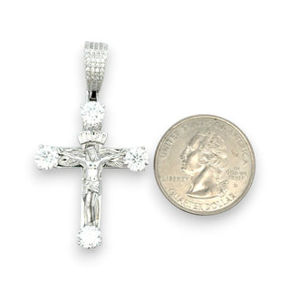 Moissanite Cross Pendant with Round Solitaire Accents