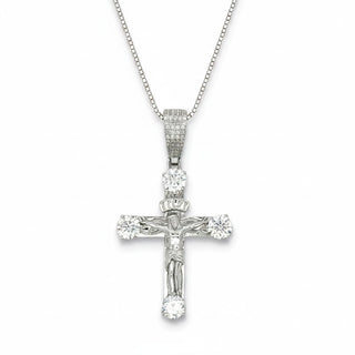 Moissanite Cross Pendant with Round Solitaire Accents