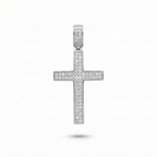Dimensional Pavé Cross with Milgrain Edge Moissanite Pendant