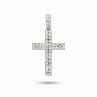 Double-Row Round-Cut Cross Moissanite Pendant