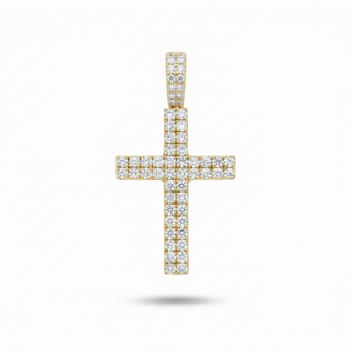 Double-Row Round-Cut Cross Moissanite Pendant