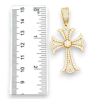 Flared Fleur Cross Moissanite Pendant | 925 Sterling Silver or Gold Vermeil