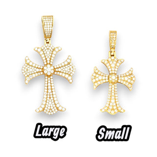 Flared Fleur Cross Moissanite Pendant | 925 Sterling Silver or Gold Vermeil