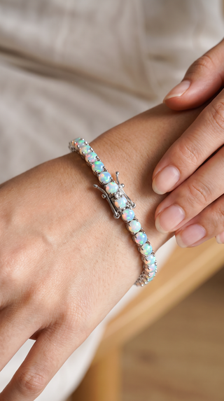 Round Cut Ethiopian Opal Tennis Bracelet in Sterling Silver view 2