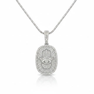 Hamsa Medallion with Evil Eye Moissanite Pendant