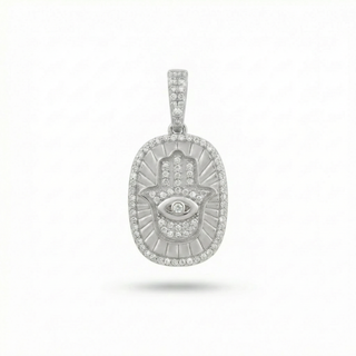 Hamsa Medallion with Evil Eye Moissanite Pendant