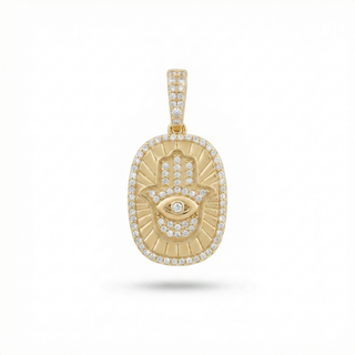Hamsa Medallion with Evil Eye Moissanite Pendant
