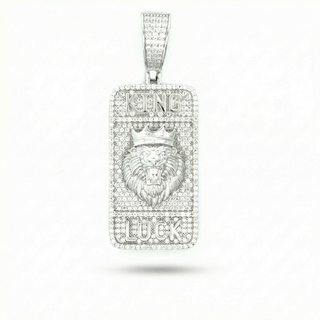 Iced-Out 'King Luck' Lion Dog Tag Moissanite Pendant