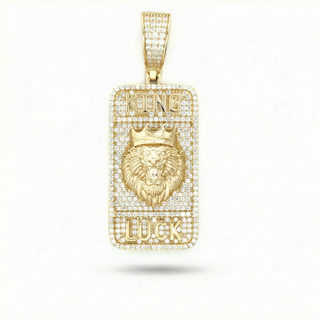 Iced-Out 'King Luck' Lion Dog Tag Moissanite Pendant