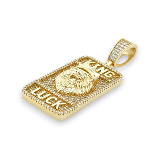 Iced-Out 'King Luck' Lion Dog Tag Moissanite Pendant