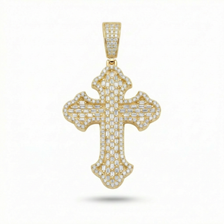 Large Gothic Cross with Invisible-Set Baguette Moissanite Pendant