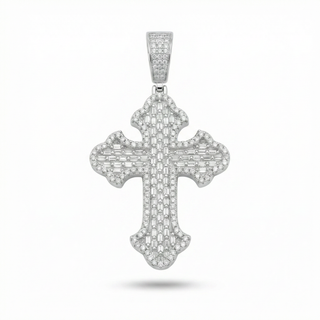 Large Gothic Cross with Invisible-Set Baguette Moissanite Pendant