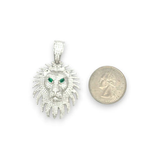 Lion Head with Green Stone Eyes Moissanite Pendant.