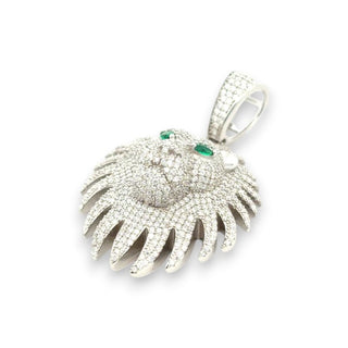 Lion Head with Green Stone Eyes Moissanite Pendant.