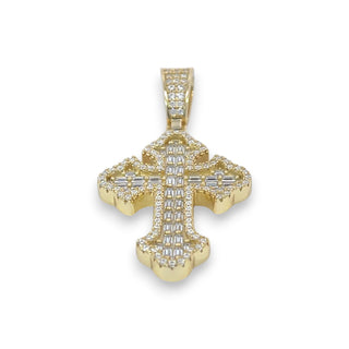 Medium Gothic Budded Cross with Baguette Center Moissanite Pendant