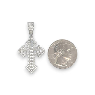 Medium Gothic Budded Cross with Baguette Center Moissanite Pendant