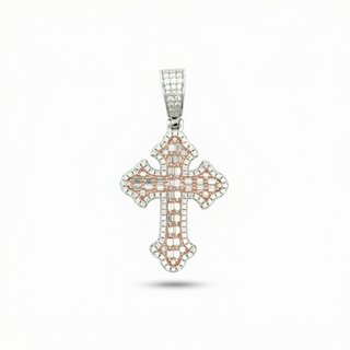 Medium Gothic Budded Cross with Baguette Center Moissanite Pendant