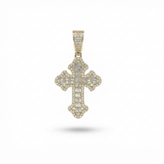 Medium Gothic Budded Cross with Baguette Center Moissanite Pendant